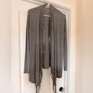 Nation LTD Grey Fringe Molly Asymmetrical Fringe Open Front Cardigan (Size XS)
